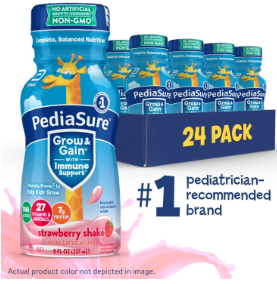 PediaSure Grow & Gain with Immune Support, 7g Protein, Strawberry, Bottle, Pack of 24 8 fl oz